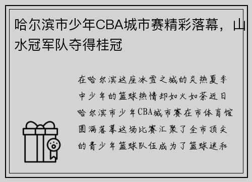 哈尔滨市少年CBA城市赛精彩落幕，山水冠军队夺得桂冠